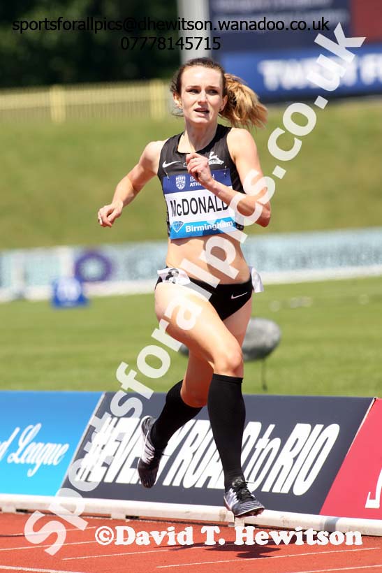 Sarah McDonald (GB) wins the womens 1500 metres, IAAF Diamond League, Birmingham. Photo: David T. Hewitson/Sports for All Pics